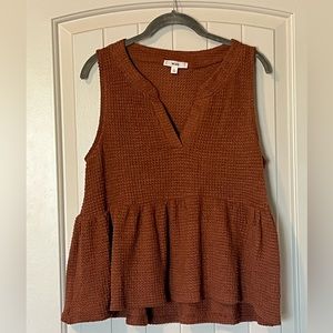 Burnt orange waffle knit top